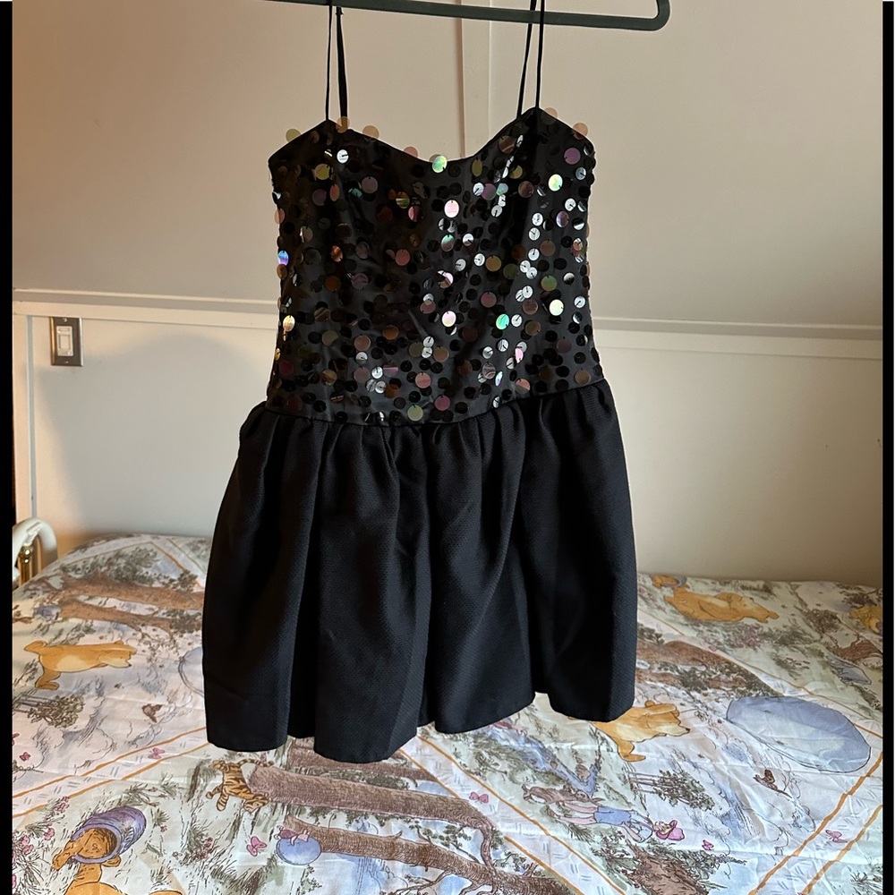 TOPSHOP strapless black sequin mini dress